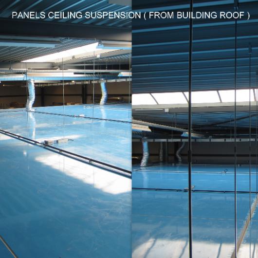 Freestanding ceiling in sandwich panels with ventilation ducts